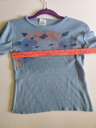 Vintage Sears Roebuck Juniors Sweater Growing Girl Large 14 Blue Goddess Face - Picture 5 of 6