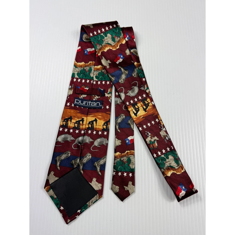 Puritan Texas Novedad Corbata Armadillo Botas de Vaquero Bandera Derrick de Aceite Foto 3 de 4