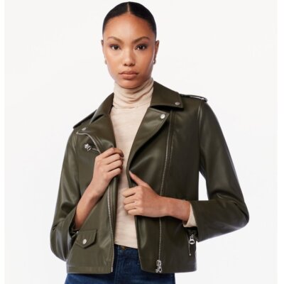 Scoop Women's Faux Leather Moto Jacket-Size-XS-Green-NWT - FREE