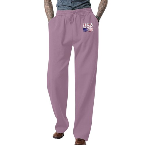 Men's Pants Lightweight Elastic Waist Printed Casual Work Dress Pants W/ Pockets - Picture 19 of 24