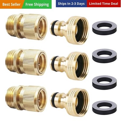 Garden Hose Quick Connector Water Hose Quick Connect ¾ inch GHT Brass Easy Co...