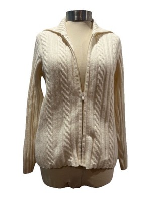 Italienischer Designer Herr Pullover Vintage Wolle Angora Creme Strick Cardigan 12 Luxus