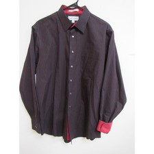 Paul Fredrick Mens Black Red Striped Non-Iron Cotton Dress Shirt 16.5-36 Classic