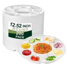 200 WHITE PLASTIC PLATES 12.5" Heavy Duty, Party Plates