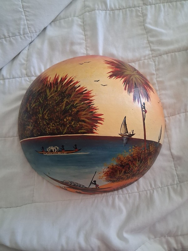 Hand Painted Coconut Shell Tropical Ocean Beach Wall Art Vintage 