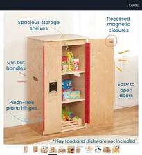 NEW ECR4Kids Play Kitchen Refrigerator Fridge Wooden Playset Natural Birch Wood