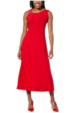 Antthony Women's O-Ring Detail Sleeveless Midi Dress Red
