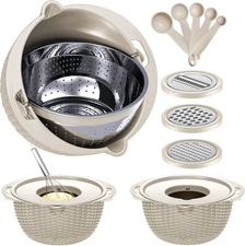 4-1 Colander with Bowl Set - Rotatable Colander Bowl with Measuring Spoons - Fru