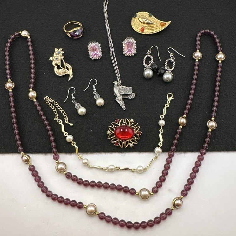 Vintage To Now Jewelry LOT Rhinestone Crystal Lucite Enamel Faux Pearl