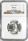 1954-S WASHINGTON Silver Quarter NGC MS 66