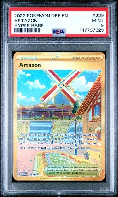 2023 POKEMON OBF EN-OBSIDIAN FLAMES #229 ARTAZON HYPER RARE - PSA 9