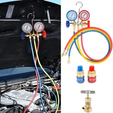 1X AC Manifold Gauge Set A/C Refrigeration 3FT Color Hose fit R502 R22 R134a R12