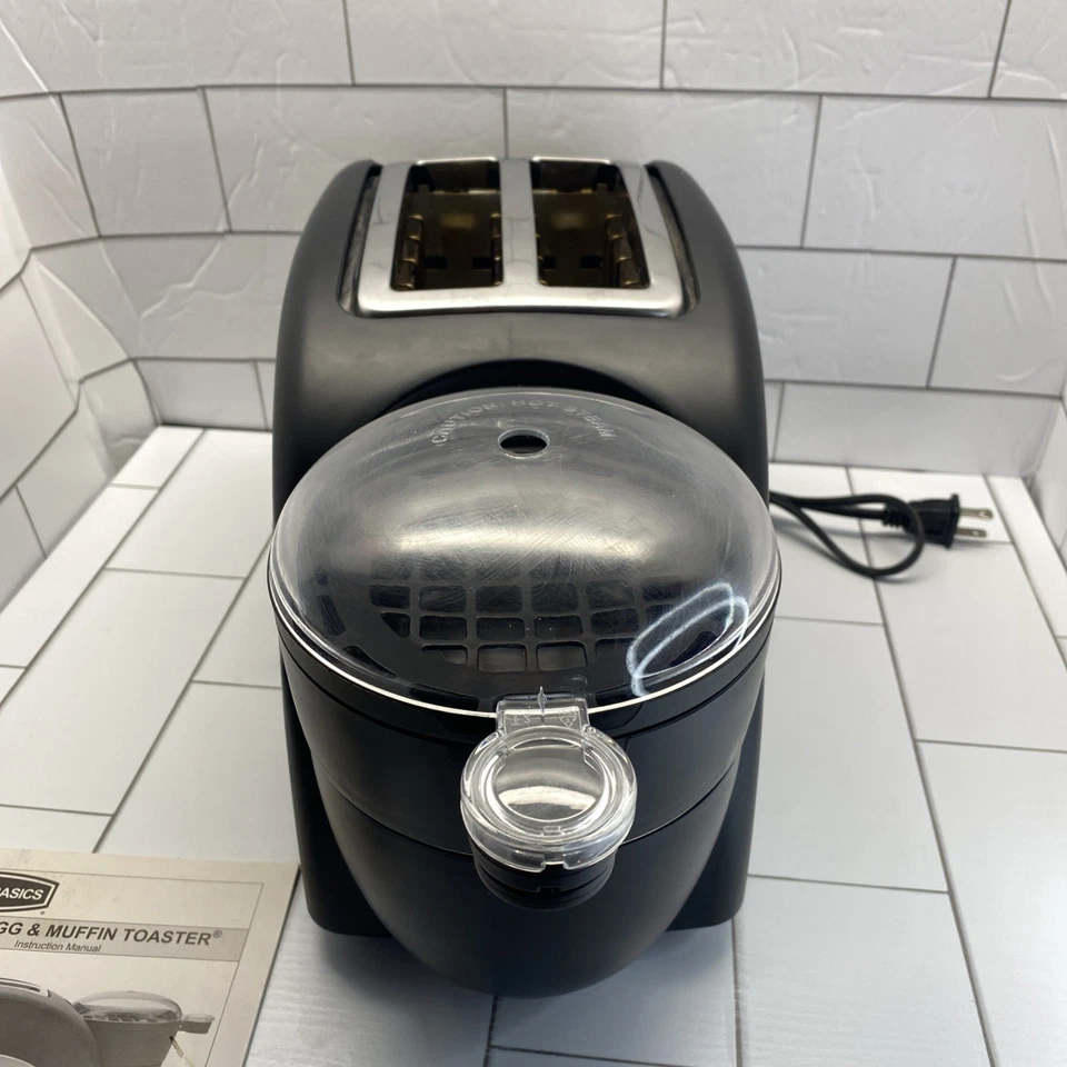 Back to Basics TEM500 Egg & Muffin 2 Slot Toaster Egg Poacher Black W Manuals - Image 4 of 4