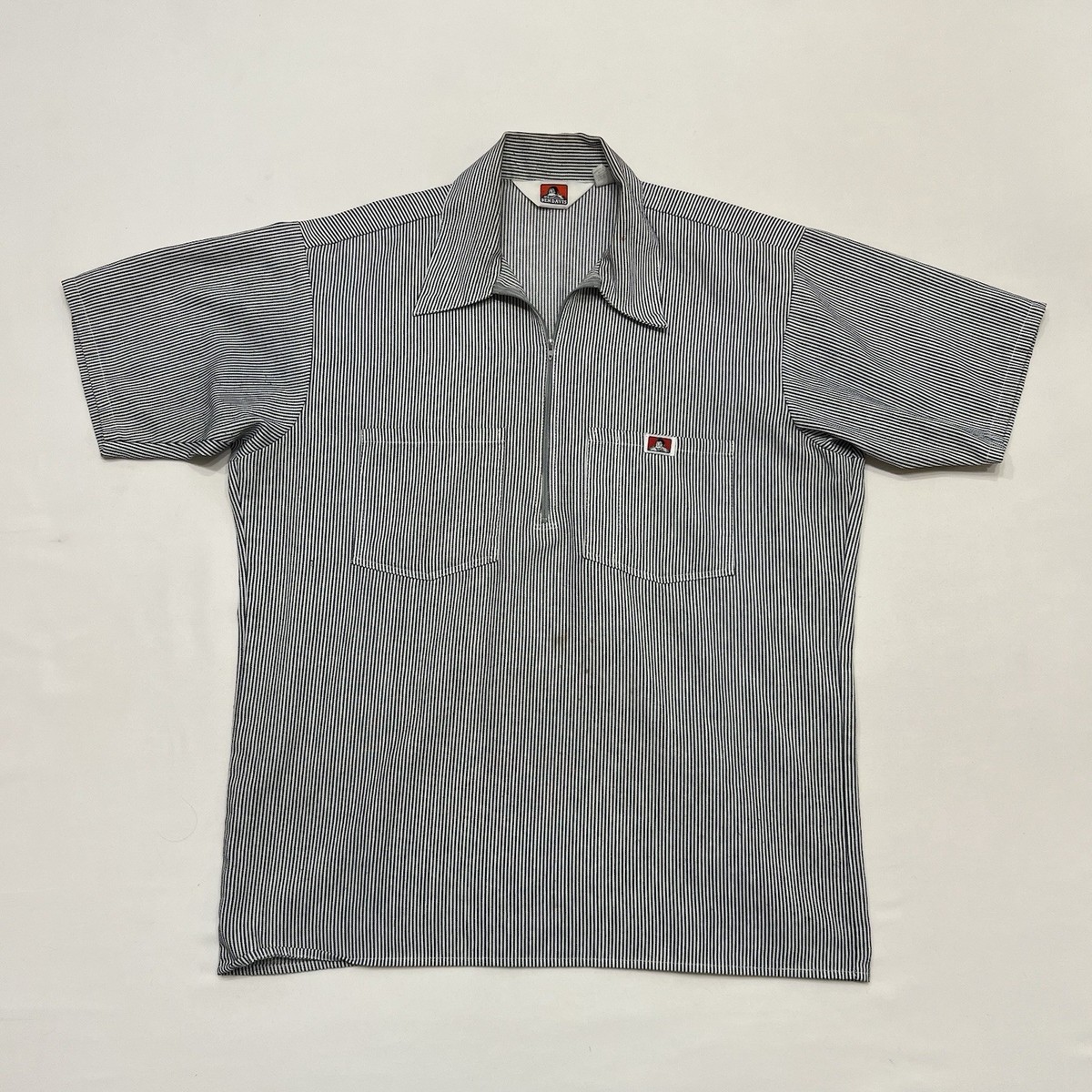 Vintage 90s BEN DAVIS Hickory Stripe Half Zip Work Shirt Men's