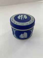Vintage Wedgwood Cobalt Blue Jasperware Round Covered Candy Dish/Trinket Box