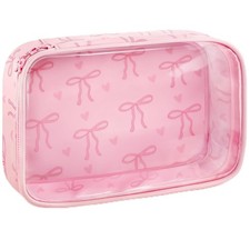 Clear Bow Makeup Bag for Women Preppy Pink Bow Cosmetic Bag with Zipper Cute ...