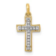 14k Yellow Gold and Rhodium 1/20ct. Diamond Cross Pendant