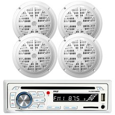 Pyle PLCDBT65 Marine Boat USB AUX Player Stereo Radio, 4x 6.5" White Speakers