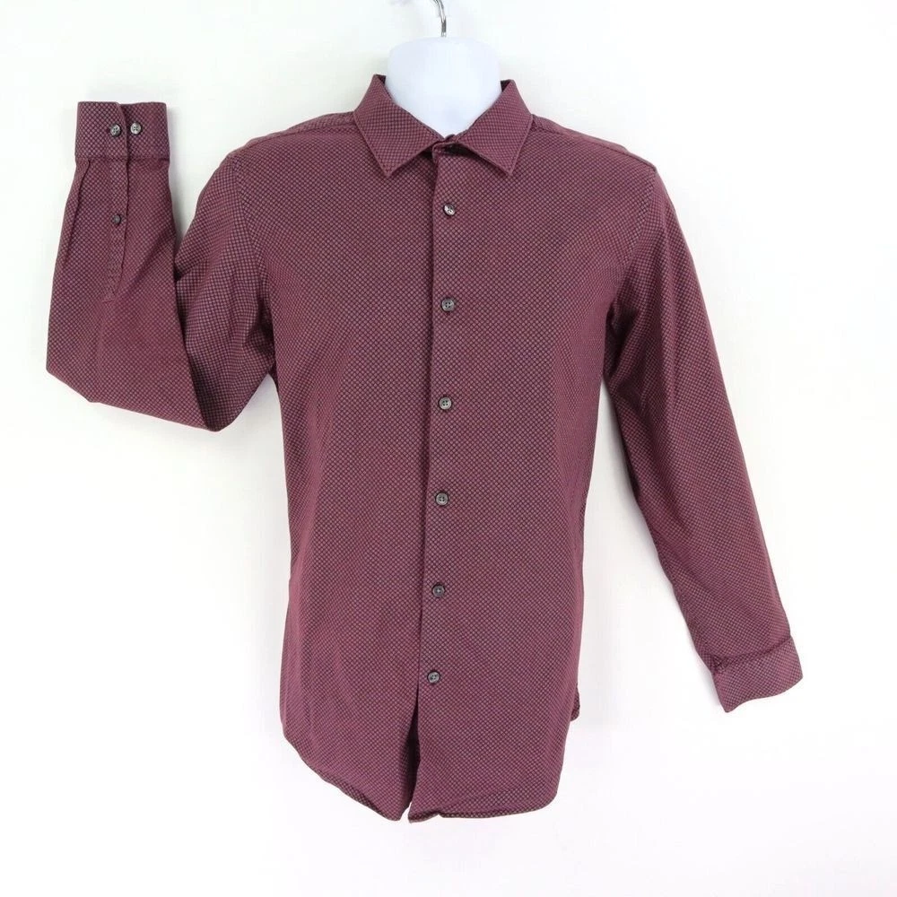 Chemise Apt. 9 Homme Slim Fit à Carreaux Mauves, Manches Longues, Col Boutonné, Taille L