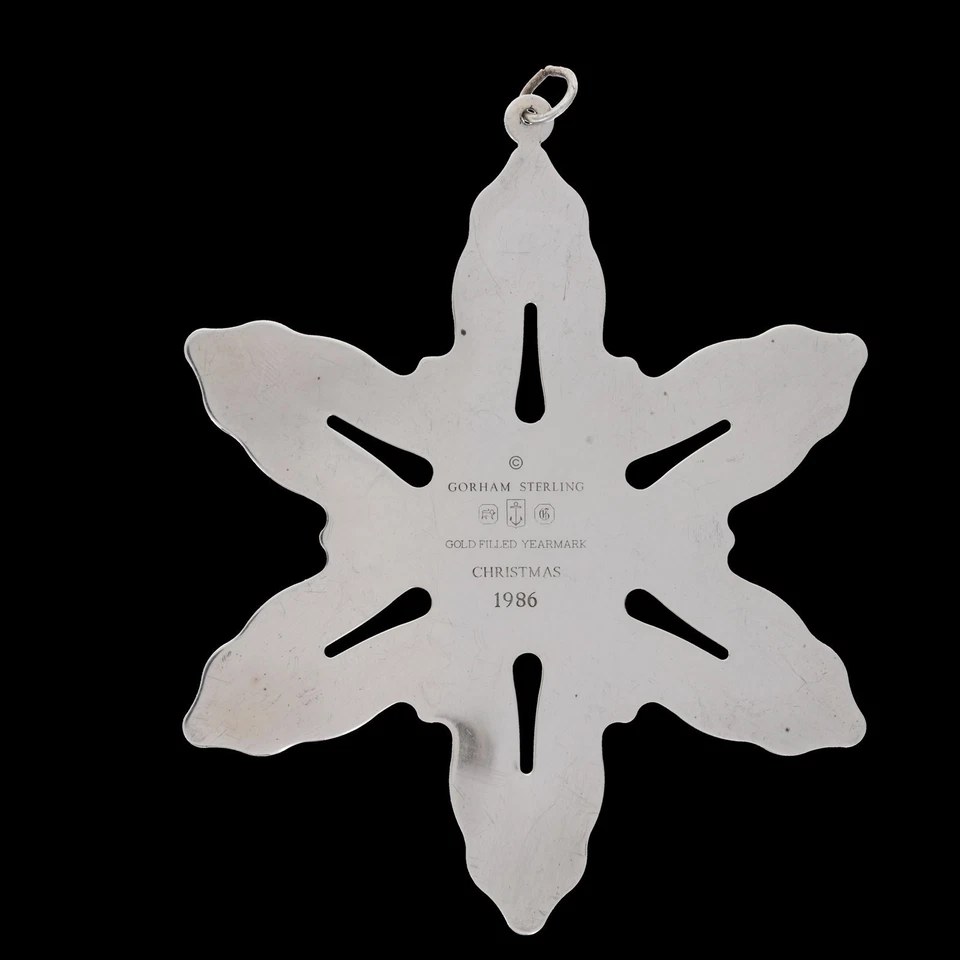 Gorham 1986 Plata Esterlina Oro Navidad Adorno Copo de Nieve 925 Decoración Vintage Foto 3 de 4