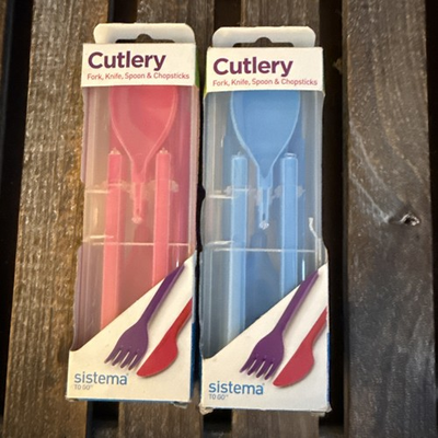 #ad Sistema To Go 4pc Cutlery Set Pink Blue Chopsticks Fork Knife Spoon Camping X2 $14.99