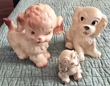 lot of 3 Vintage dog puppy  Squeaky toys Sun Rubber Co Ruth Newton Swivel Head 