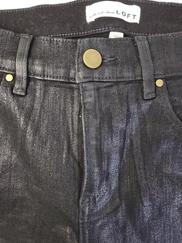 LOFT Jeans Black Shiny Shimmer Denim Mid Rise Skinny Bikercore 28/6P - Picture 7 of 22