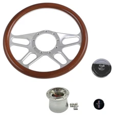 CJ Classics Steering Wheel Kit Walnut Half Wrapped 14” 9-Bolt 4-Spoke/Running...