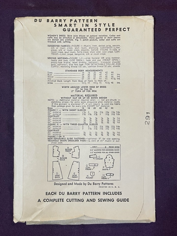 Patron De Couture Vintage 1942 Simplicity 1330R - Salopettes Molle, Taille B34-W28, Neuf