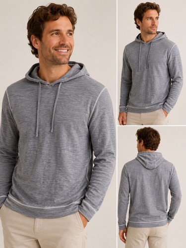 Faherty Organic Cotton Hoodie Men’s M Gray Pullover Drawstring Peru