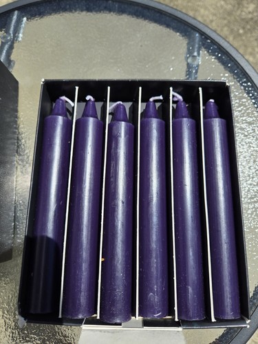 ROOT Premium Arista/Taper Candles Eggplant 6" x .875" wide boxed set of 12 - Picture 2 of 6