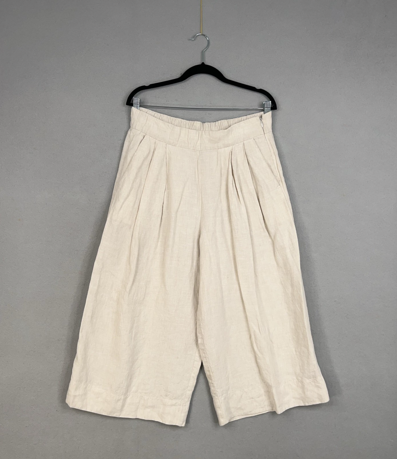 GAP Pants Womens 12 Beige Linen Wide Leg Culottes Cropped Pleated Minimal Resort