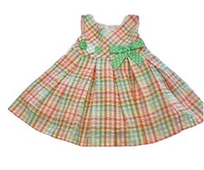 Bonnie Dress Baby Girls Size 12 M Months Sear Sucker w/slip Ribbons lined EUC