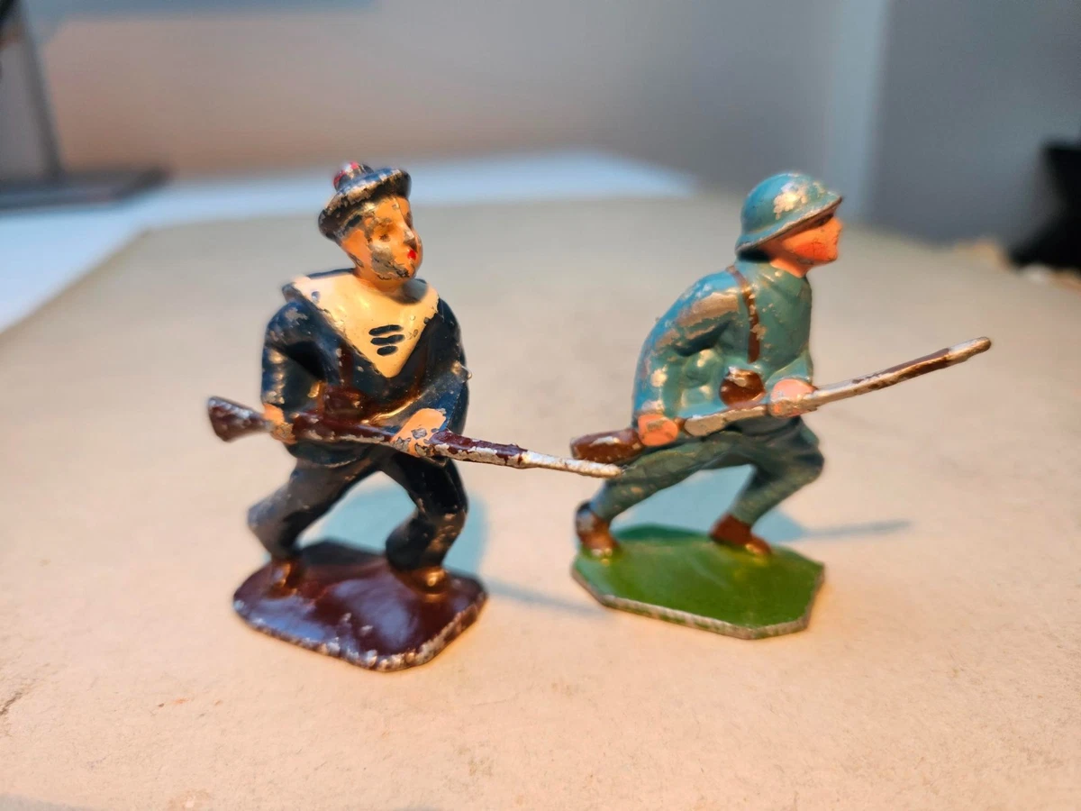 Lot De 2 Soldats Plomb Quiralu - Cheval Et Canon - Jouet Ancien