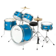 OPEN BOX - 5-Piece Junior Drum Set with Brass Cymbals - Beginner Kit - Blue