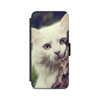 Süße weiße Katze Gesicht Katze Flip Brieftasche Handyhülle für Samsung Modelle
