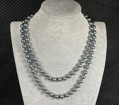 Gunmetal Gray Hand Knotted Heavy 10mm Faux Pearl Necklace 42'' Wgt: 120g  IN7211
