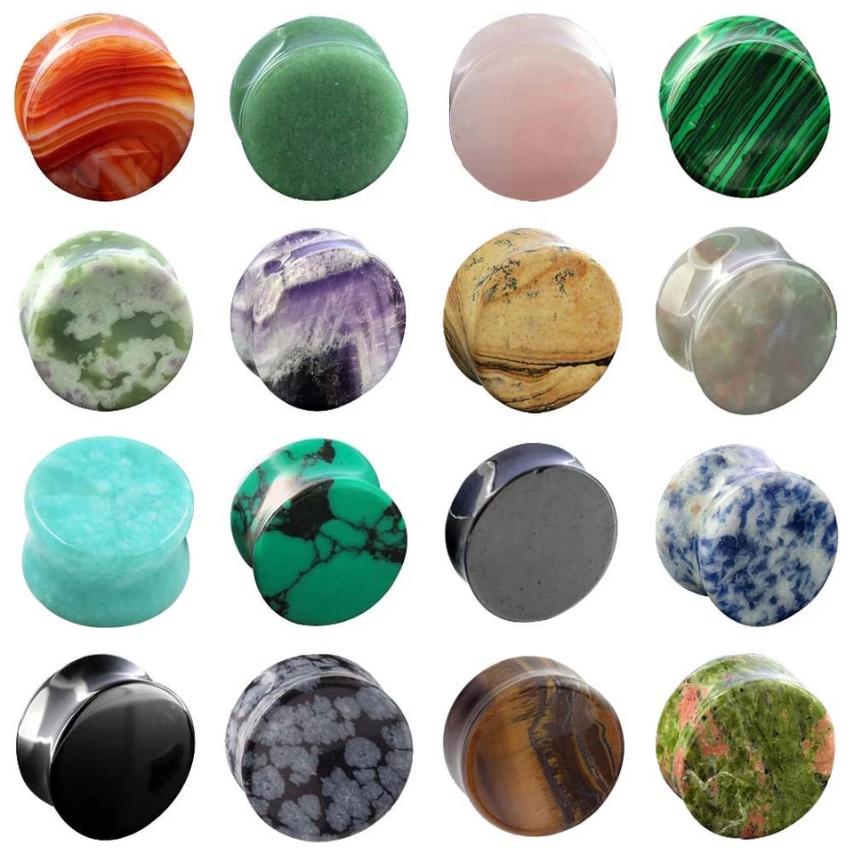 Natural Stone Ear Plugs Ear Gauges Double Flares Flesh Tunnels Saddle Plug-PAIR - Image 2 of 4