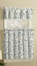 New! Mainstays 3-Piece 36" Small Window Curtain Set, Blue Leaf, Rod Pocket