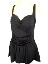 ROSE MARIE REID Black Heart Ruched Top Swim Dress Romantic Style Size M 6-8 NWT