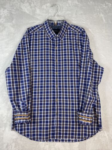 Robert Graham Modern Americana Mens XXL Tailored Fit Shirt Blue Plaid *FLAW* - Picture 1 of 9