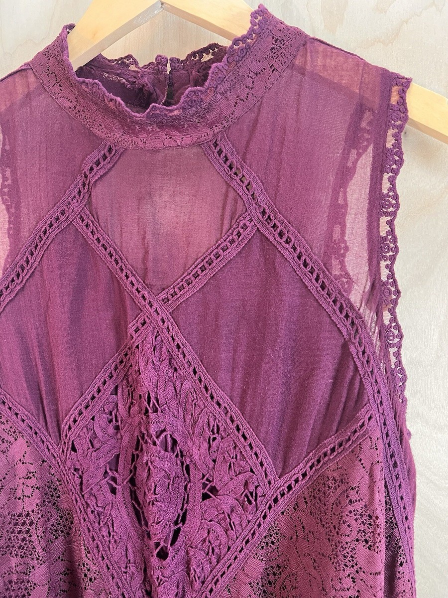 Free People Angel Lace Mini Dress Size XS Wine Burgundy $118 | eBay