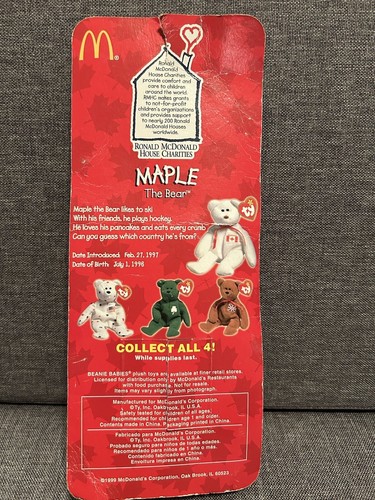 "Maple the Bear" Ty Beanie Baby 1997 Ronald Mcdonald House Charities 2 TAG ERROR - Picture 2 of 5
