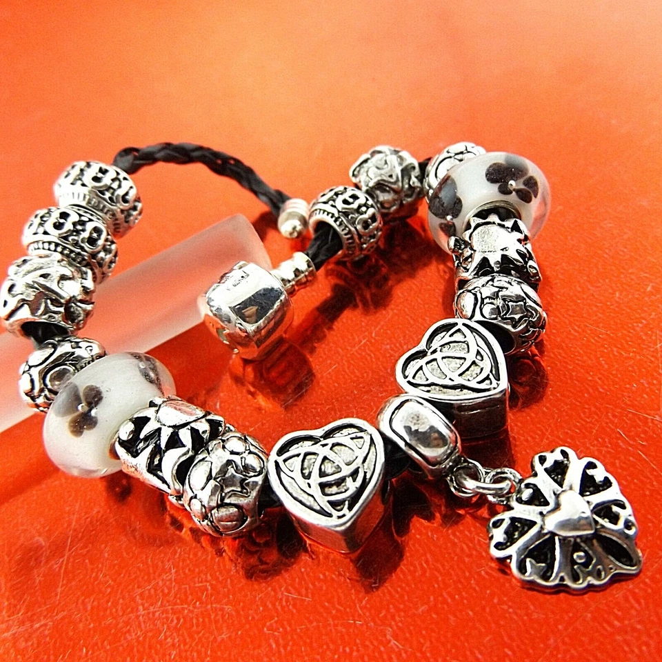 Pulsera brazalete de plata de ley 925 relleno correa de cuero macizo celta Foto 2 de 4