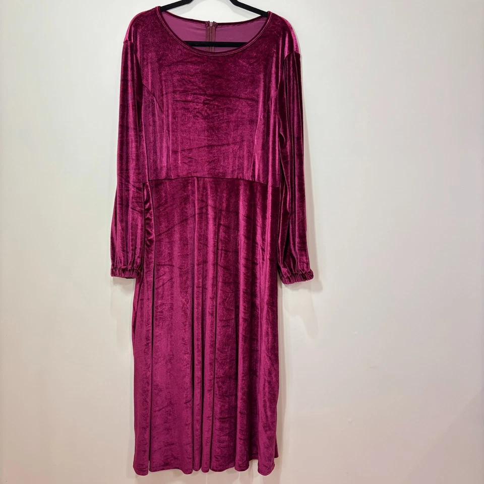 Vestido Midi Terciopelo Talla 3X Rosa Borgoña Manga Larga Vacaciones Navidad Cachicho Foto 2 de 4