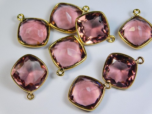 Cojín facetado hidro rodolita Qtz conectores bisel vermeil suministros de joyería - Imagen 2 de 6