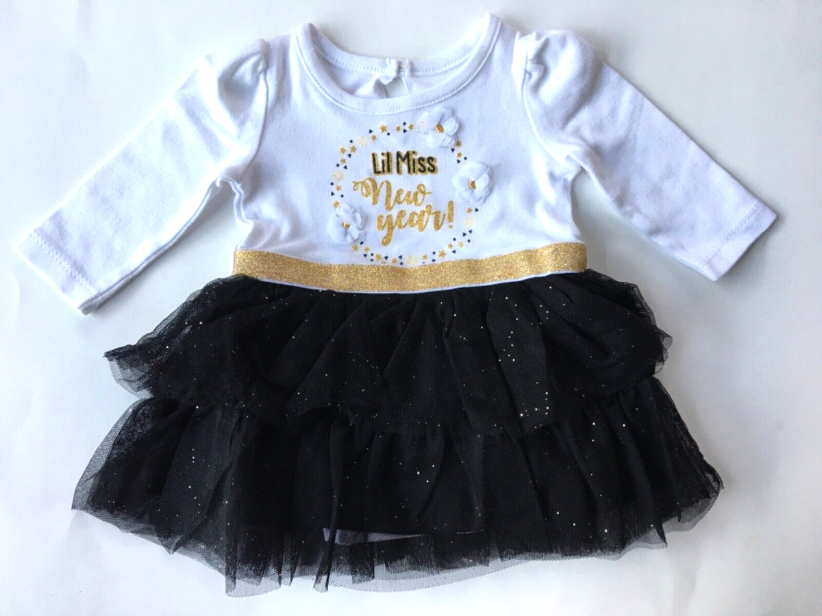 BABY GIRLS BLACK & WHITE LONG SLEEVE TUTU DRESS SIZE 3M TULLE GOLD GLITTER  DRESS | eBay
