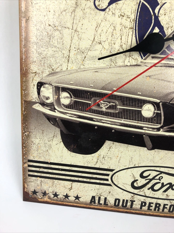 Ford Mustang Tin Sign Metal Clock Rustic Garage Muscle Car 1 of a Kind Folk Art - Image 4 of 4