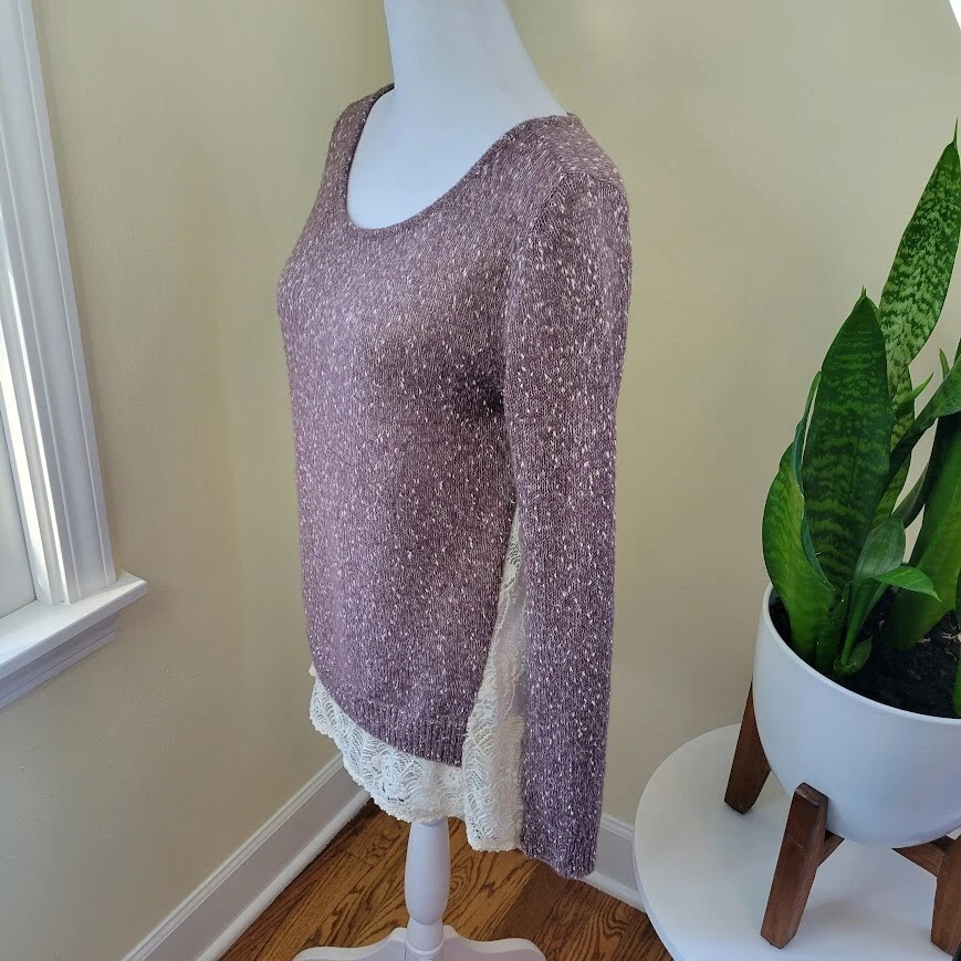 Suéter ligero manga larga espalda encaje marfil malva con bisagra talla XS Foto 3 de 4