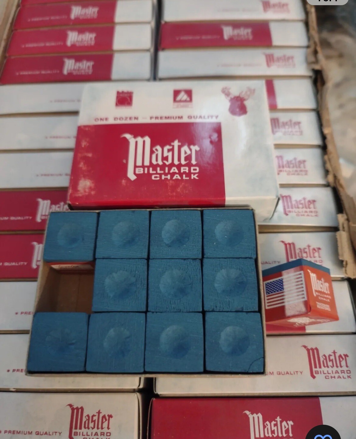 1 BOX ( 12 PIECES ) SKY BLUE MASTER CHALK PACK POOL & BILLIARD CUE